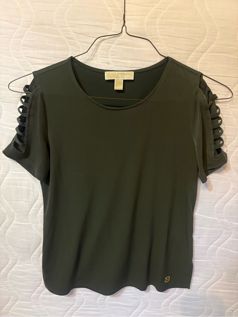 Michael Kors Dark Olive Ladder-Trim Short Sleeve Blouse